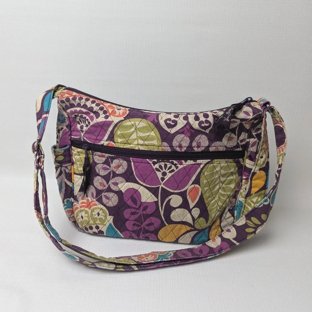 Vera Bradley Plum Crazy Quilted Cotton Crossbody Bag Purple Floral Adjustable